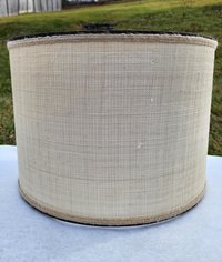 Raffia Cloth Lampshade Lined with Ticking Fabric