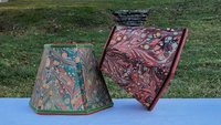 Small Marbled Paper Lampshade Hexagon Brown Rust