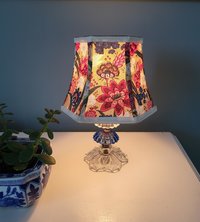 Small Floral Lampshade, Teal Pink Red French Fabric