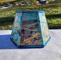 Small Marbled Paper Lampshade Turquoise Gold Black