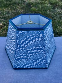 Marbled Paper Lampshade Teal Blue White