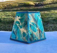 Small Marbled Paper Lampshade Green Blue Gold Black