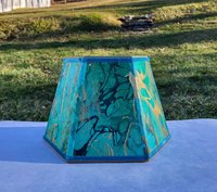 Small Marbled Paper Lampshade Green Blue Gold Black