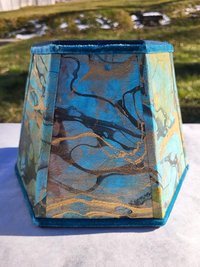 Small Marbled Paper Lampshade Turquoise Gold Black