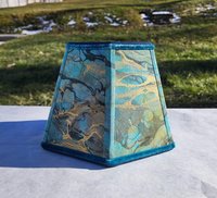 Small Marbled Paper Lampshade Turquoise Gold Black