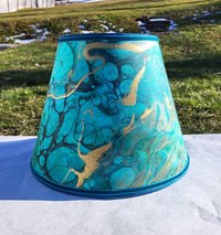 Marbled Paper Lampshade Turquoise Green Gold Black