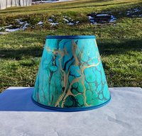 Marbled Paper Lampshade Turquoise Green Gold Black