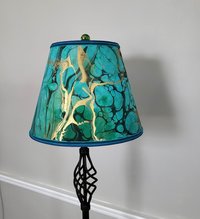 Marbled Paper Lampshade Turquoise Green Gold Black