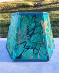 Small Marbled Paper Lampshade Green Blue Gold Black
