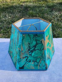 Small Marbled Paper Lampshade Green Blue Gold Black