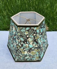 Marbled Paper Lampshade Greens, Aqua, Beige Hexagon