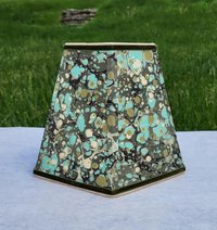 Marbled Paper Lampshade Greens, Aqua, Beige Hexagon
