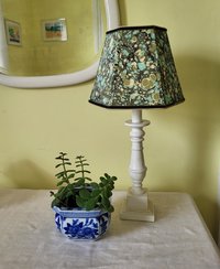 Marbled Paper Lampshade Greens, Aqua, Beige Hexagon