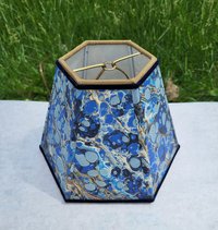 Small Marbled Paper Lampshade Blue Gold Hexagon