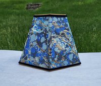 Small Marbled Paper Lampshade Blue Gold Hexagon