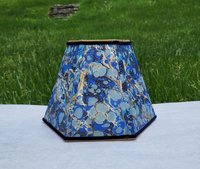 Small Marbled Paper Lampshade Blue Gold Hexagon
