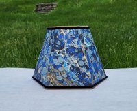 Small Marbled Paper Lampshade Blue Gold Hexagon