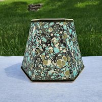Marbled Paper Lampshade Greens, Aqua, Beige Hexagon