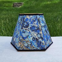 Small Marbled Paper Lampshade Blue Gold Hexagon