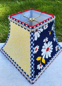 Navy Blue Yellow Red Floral Lamp Shade, Square Bell Lampshade