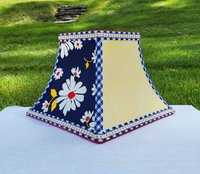 Navy Blue Yellow Red Floral Lamp Shade, Square Bell Lampshade