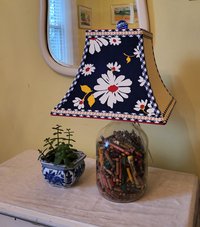 Navy Blue Yellow Red Floral Lamp Shade, Square Bell Lampshade