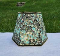 Marbled Paper Lampshade Greens, Aqua, Beige Hexagon