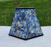 Small Marbled Paper Lampshade Blue Gold Hexagon