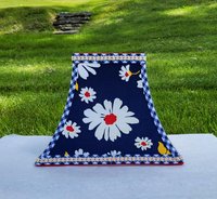 Navy Blue Yellow Red Floral Lamp Shade, Square Bell Lampshade