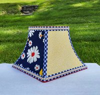 Navy Blue Yellow Red Floral Lamp Shade, Square Bell Lampshade
