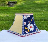Navy Blue Yellow Red Floral Lamp Shade, Square Bell Lampshade