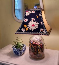 Navy Blue Yellow Red Floral Lamp Shade, Square Bell Lampshade