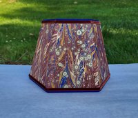 Small Marbled Paper Lampshade, Clip On, Hexagon, Velvet Trim