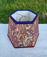 Small Marbled Paper Lampshade, Clip On, Hexagon, Velvet Trim