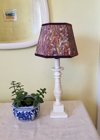 Small Marbled Paper Lampshade, Clip On, Hexagon, Velvet Trim
