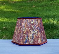 Small Marbled Paper Lampshade, Clip On, Hexagon, Velvet Trim