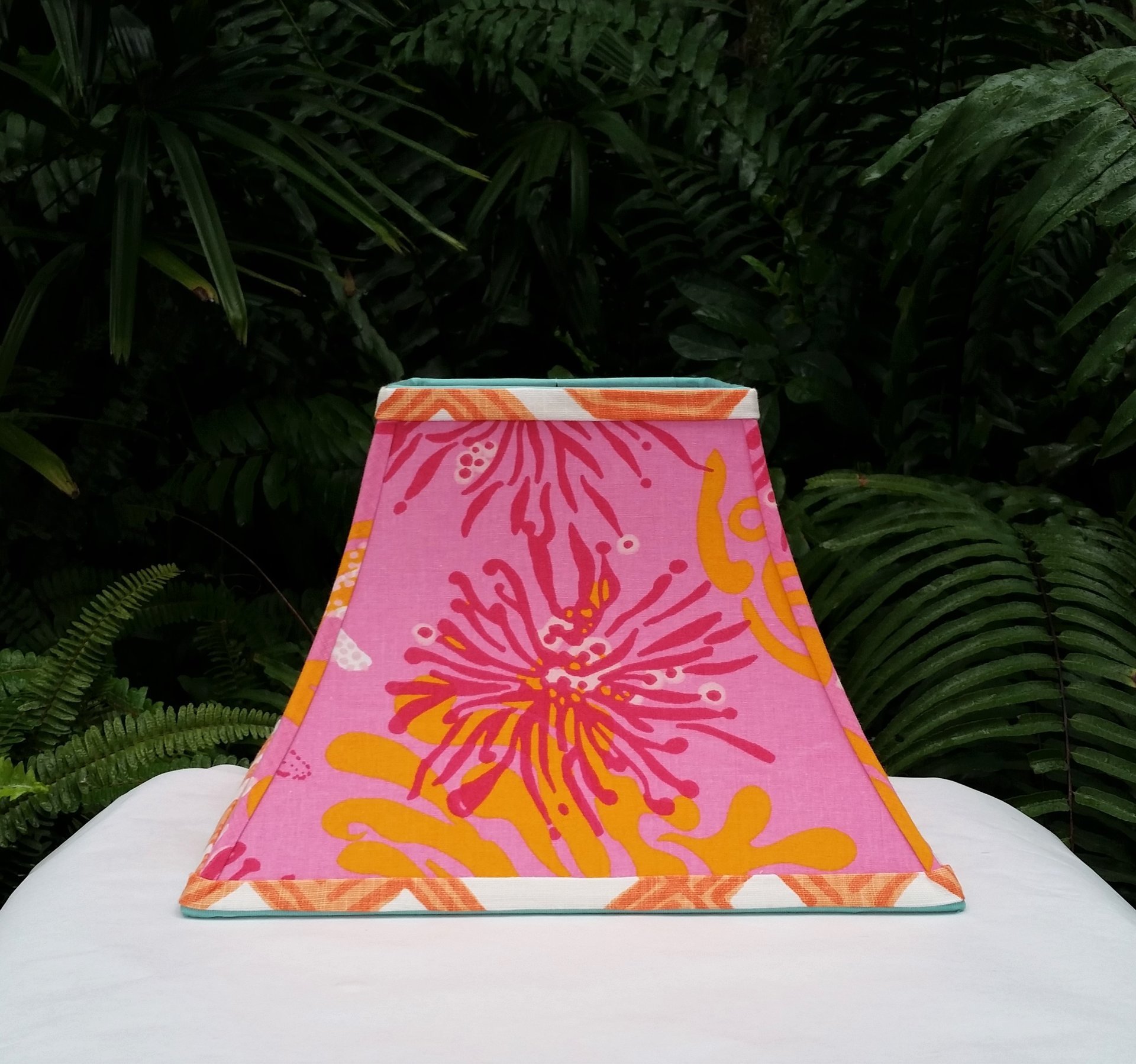 Hot Pink Lilly Pulitzer Fabric Lampshade, Square Bell Lamp Shade