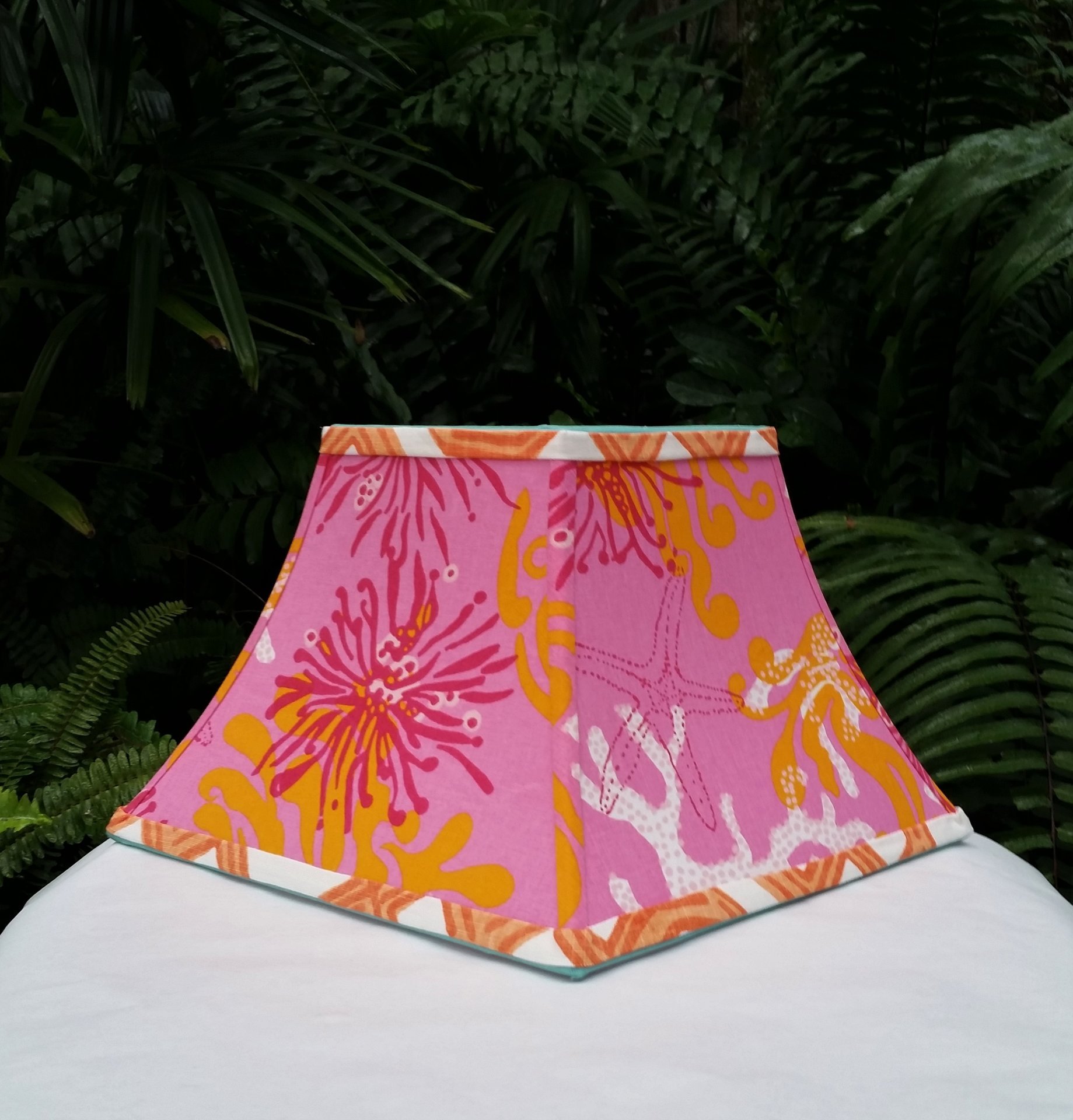 Hot Pink Lilly Pulitzer Fabric Lampshade, Square Bell Lamp Shade