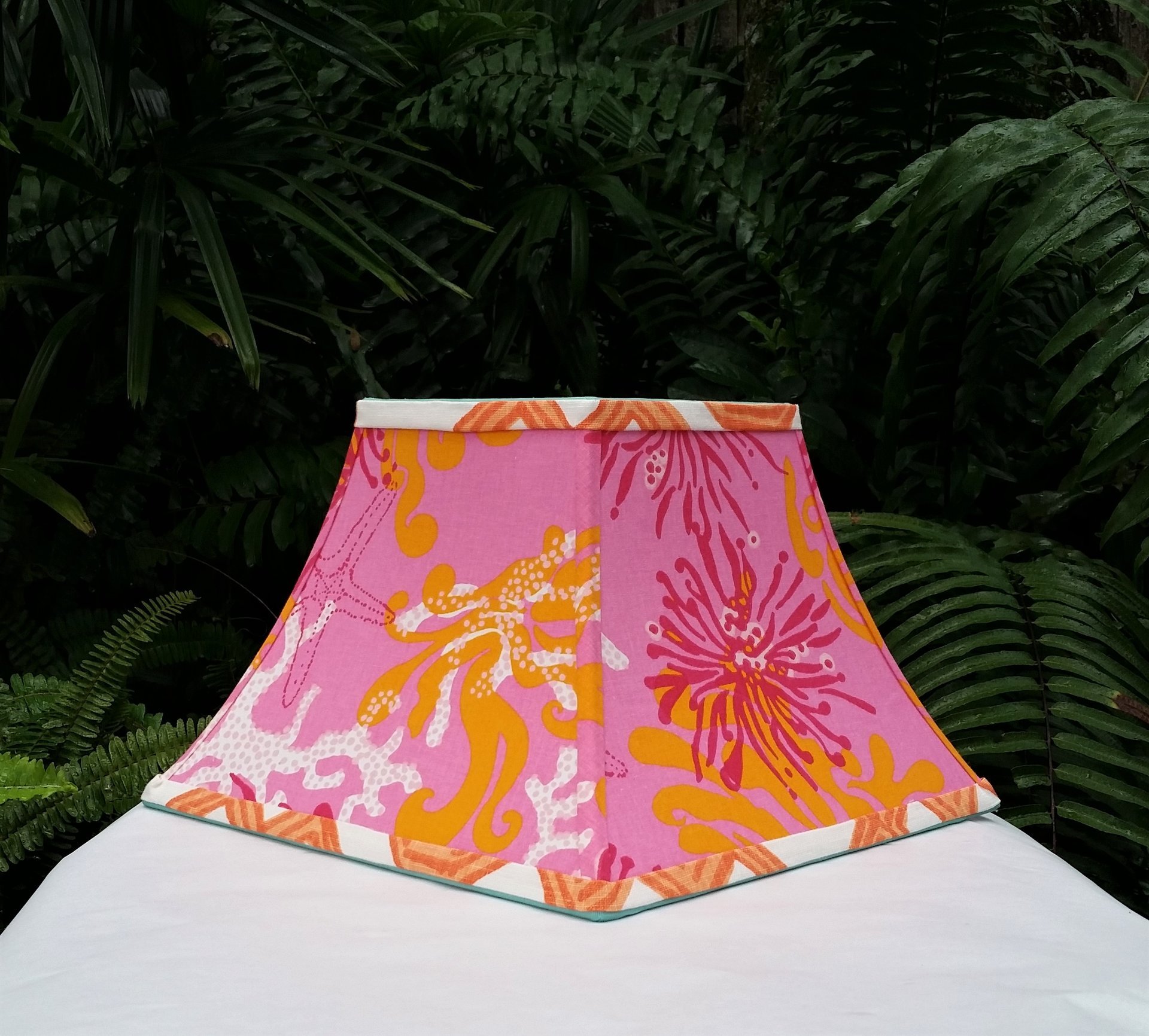 Hot Pink Lilly Pulitzer Fabric Lampshade, Square Bell Lamp Shade