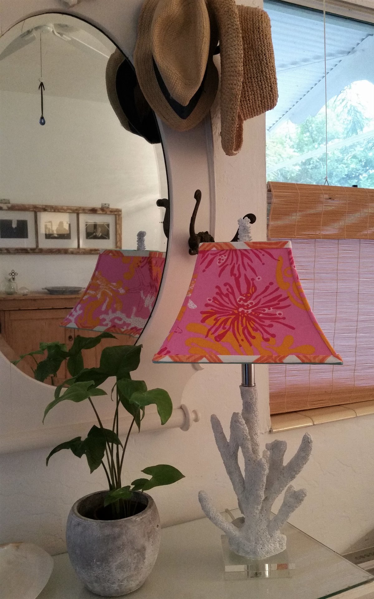 Hot Pink Lilly Pulitzer Fabric Lampshade, Square Bell Lamp Shade