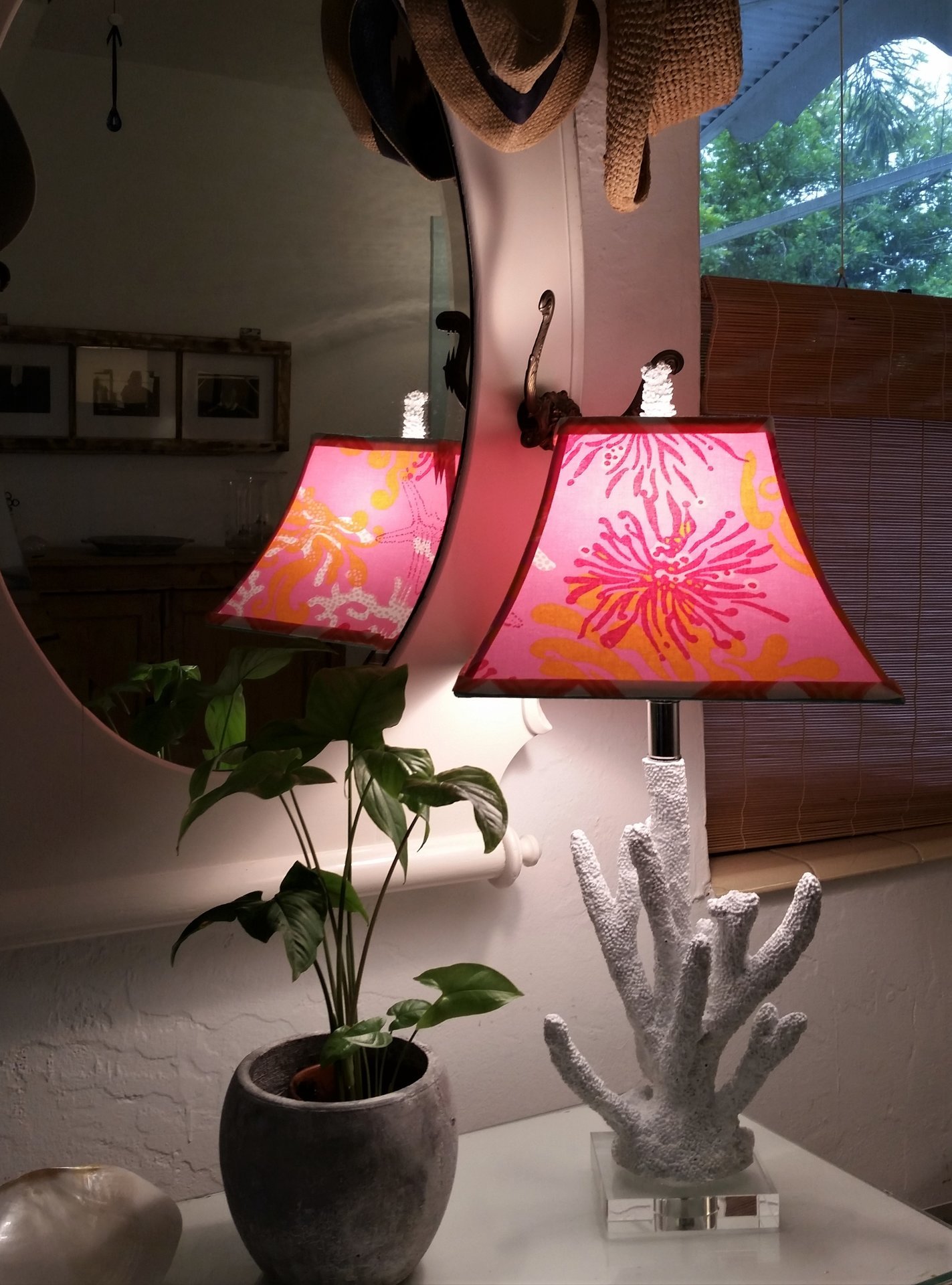 Hot Pink Lilly Pulitzer Fabric Lampshade, Square Bell Lamp Shade