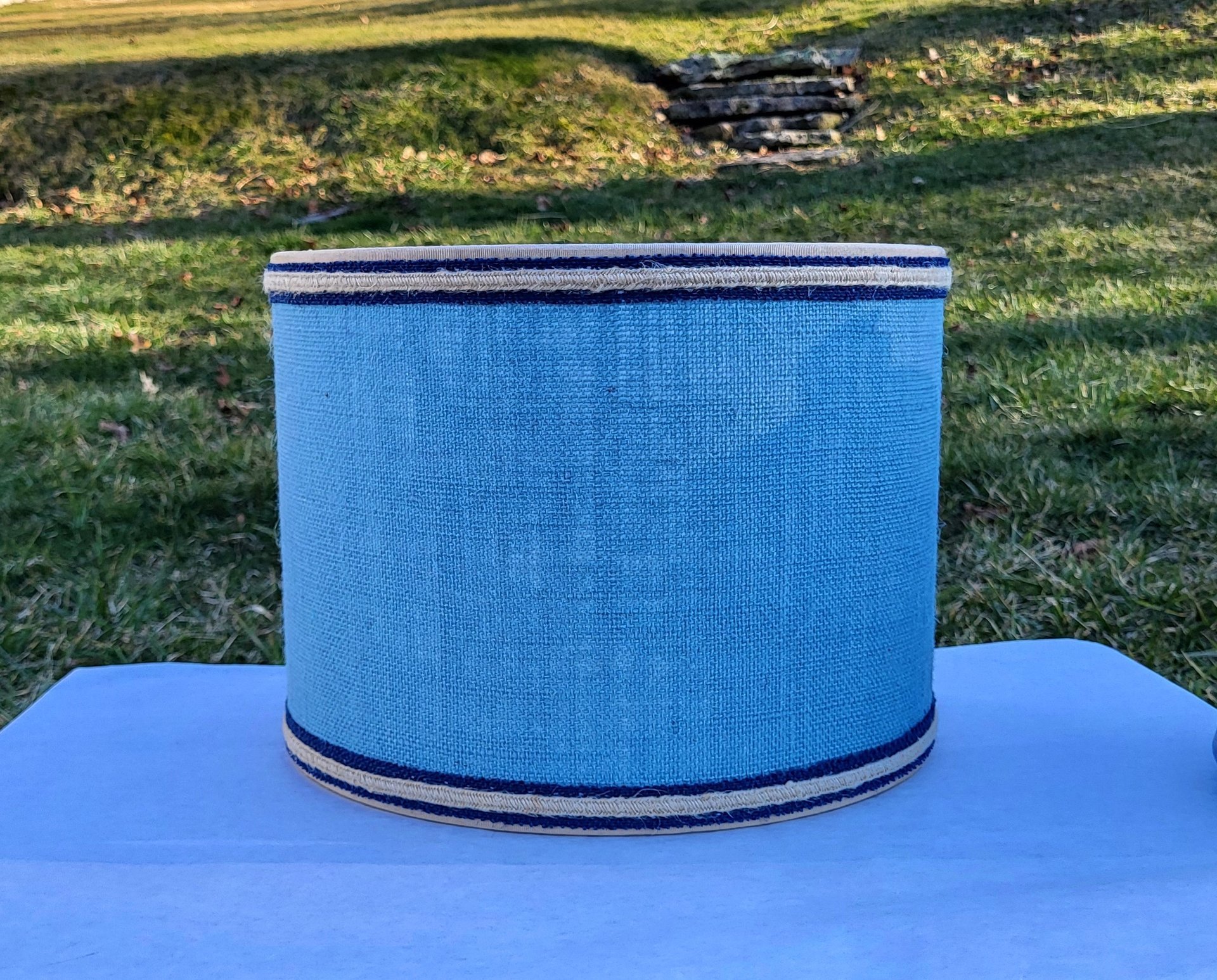 Sky Blue Burlap Lampshade, Drum Lamp Shade