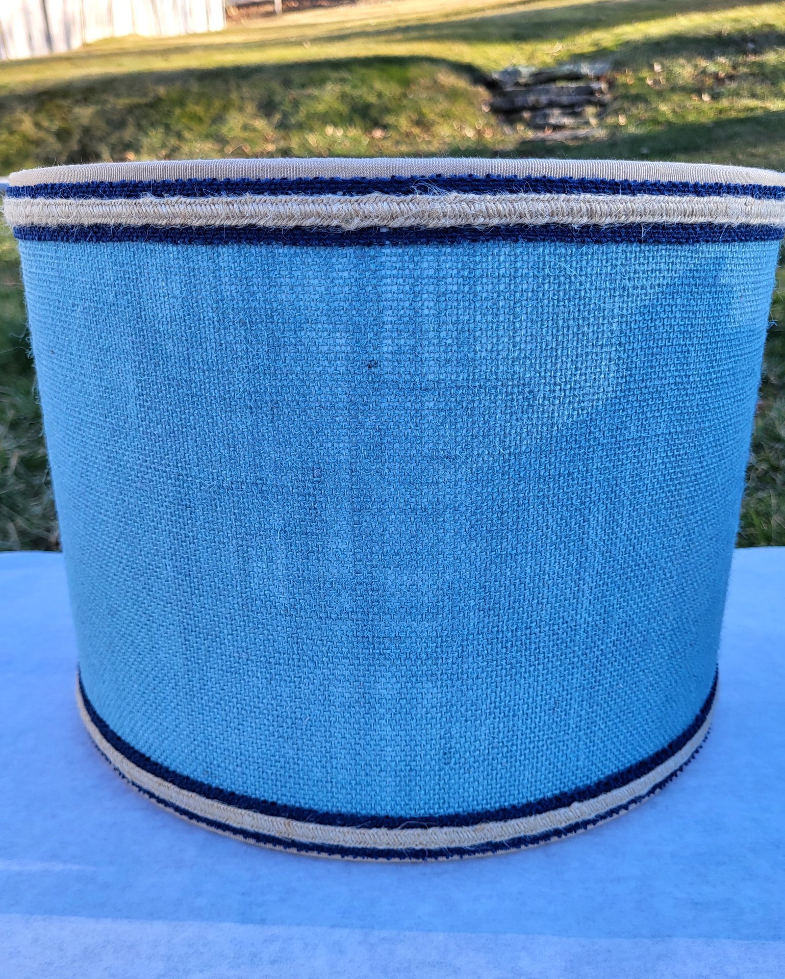Sky Blue Burlap Lampshade, Drum Lamp Shade