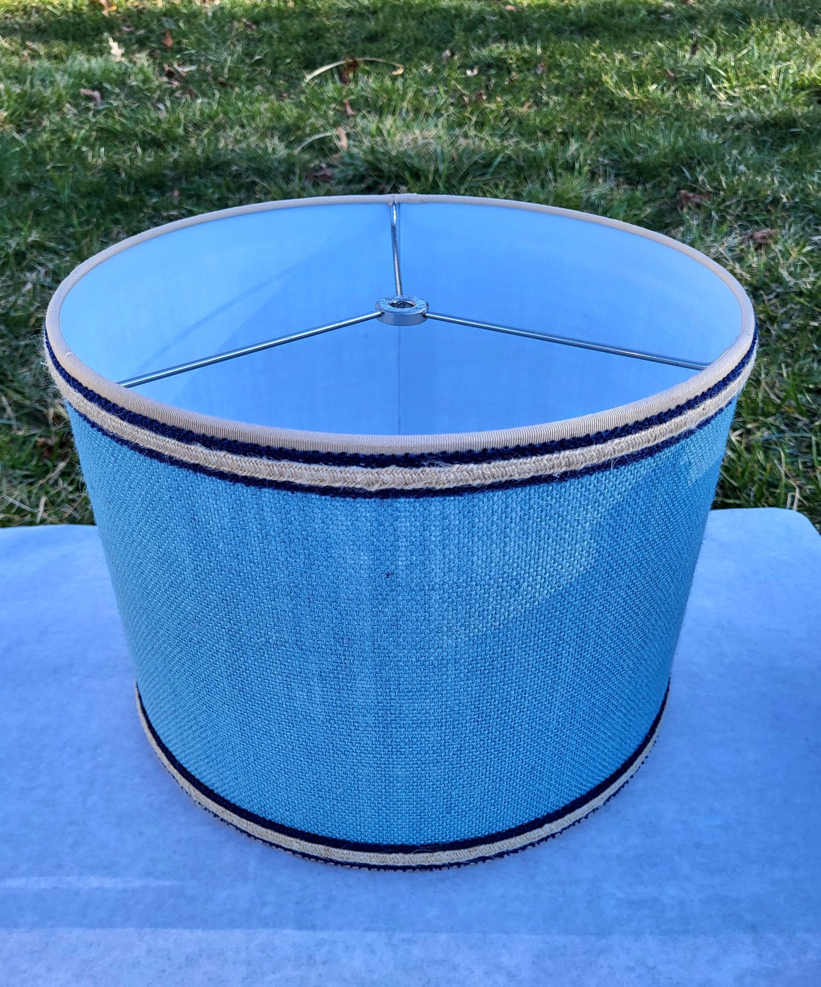 Sky Blue Burlap Lampshade, Drum Lamp Shade