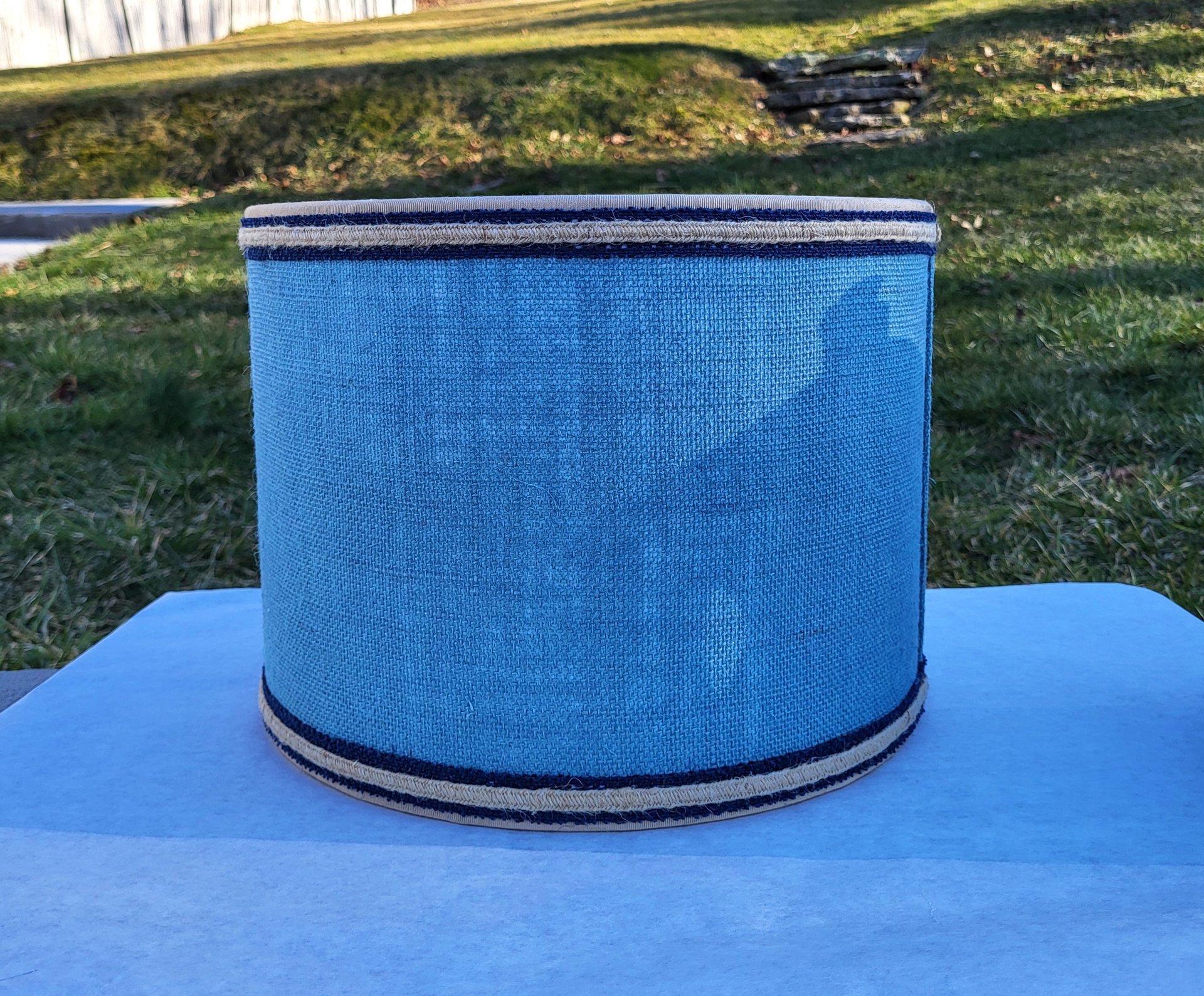 Sky Blue Burlap Lampshade, Drum Lamp Shade