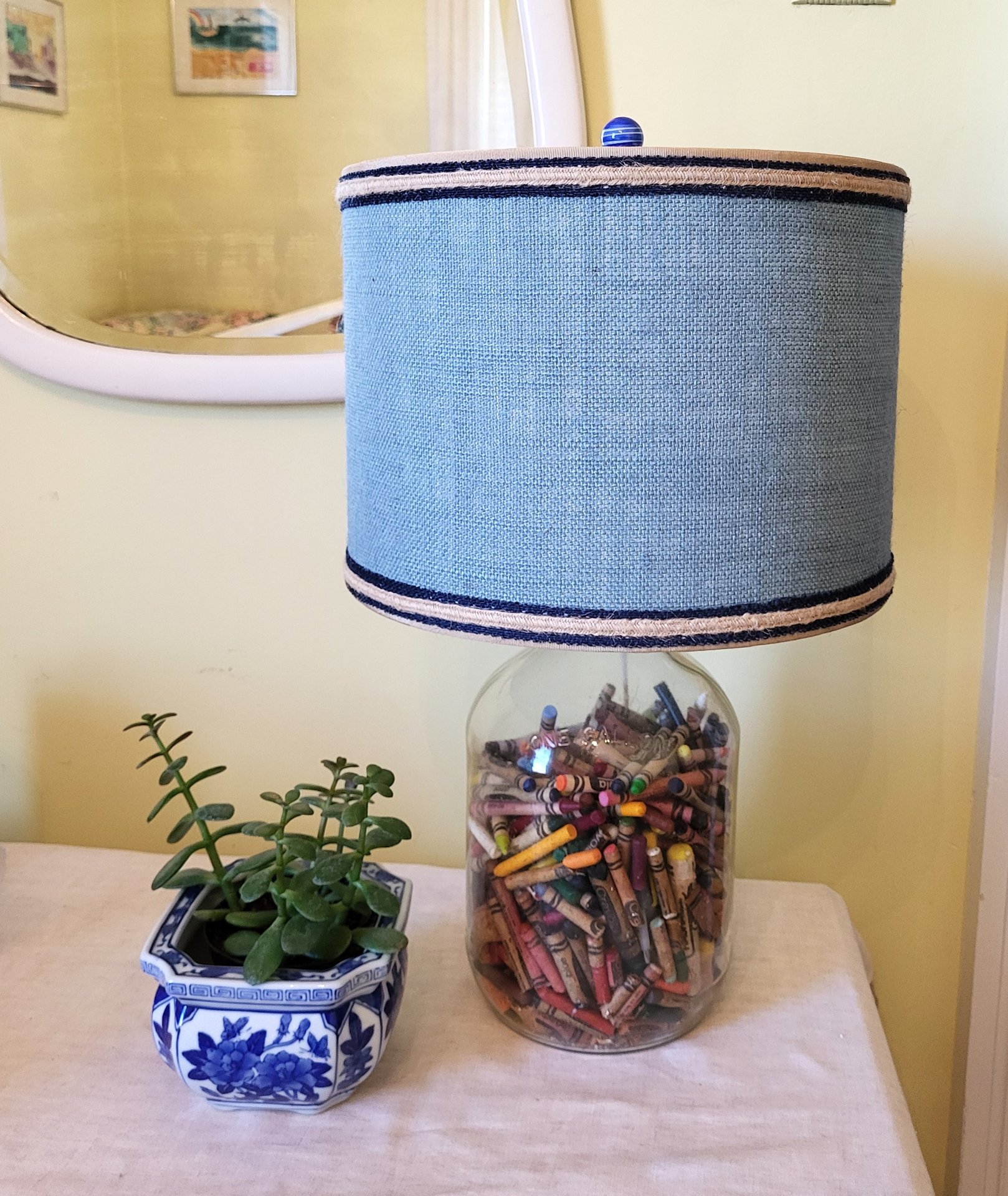 Sky Blue Burlap Lampshade, Drum Lamp Shade
