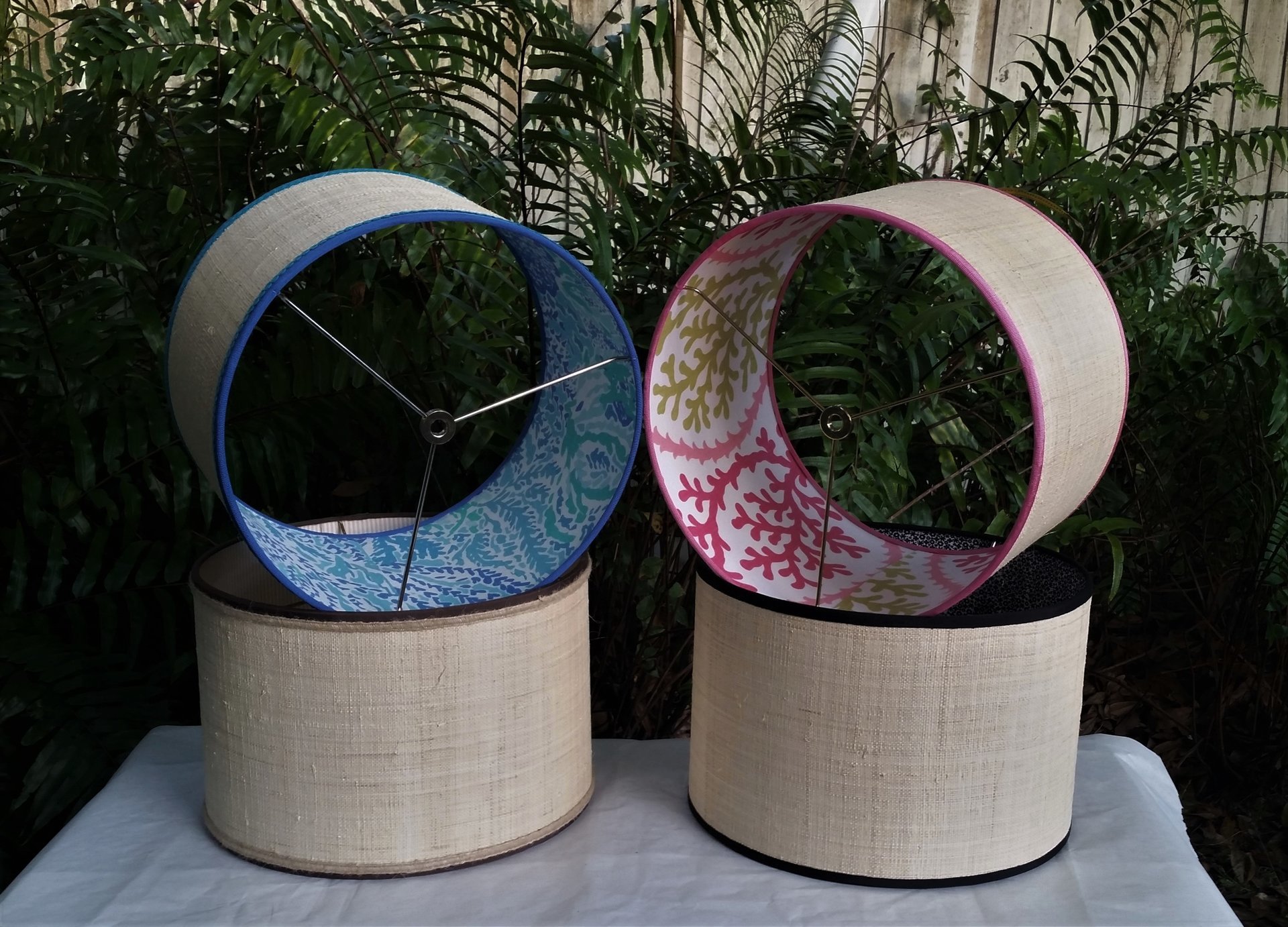 Raffia Cloth Lampshade, Lilly Cha Cha Fabric Lined