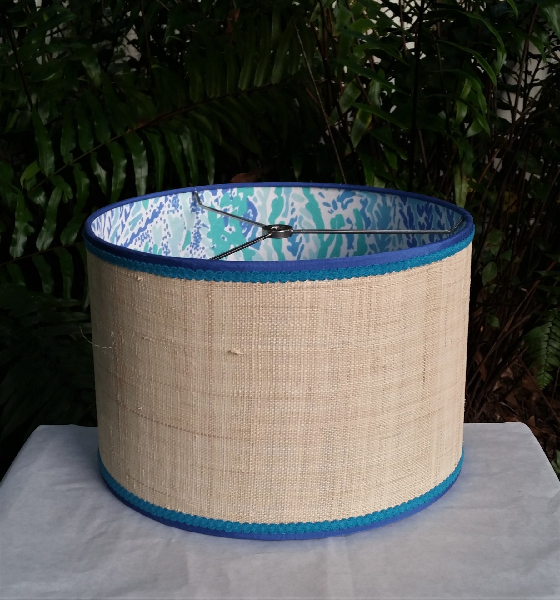 Raffia Cloth Lampshade, Lilly Cha Cha Fabric Lined