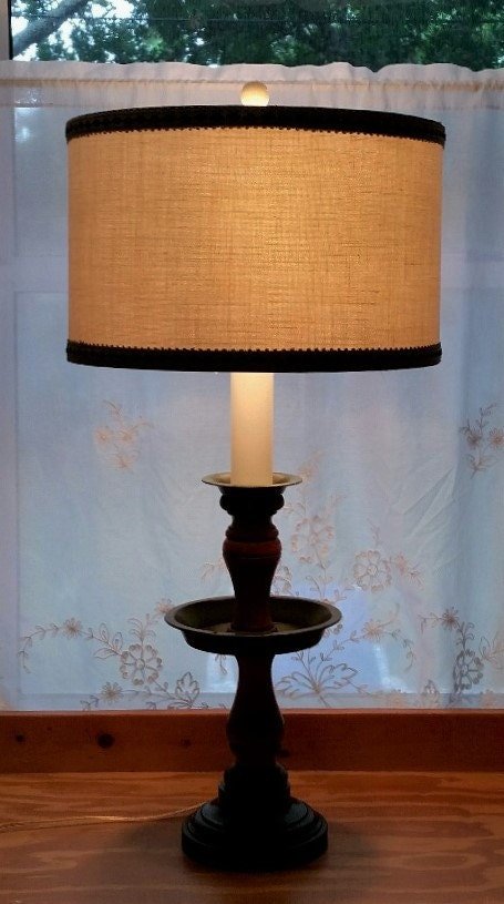 Vintage Spindle Lamp,  New Lampshade