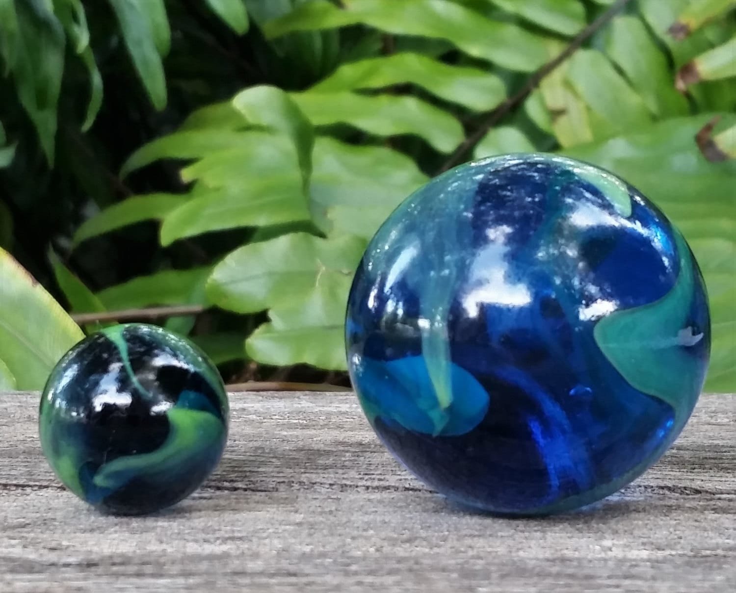 Blue Green Lamp Finial, Glass Marble